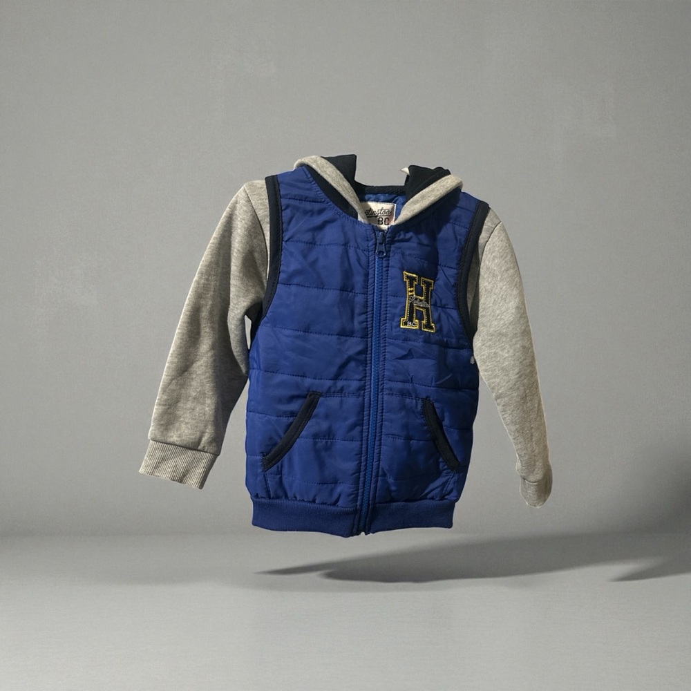 Kids Blue and Gray Hooded Vest